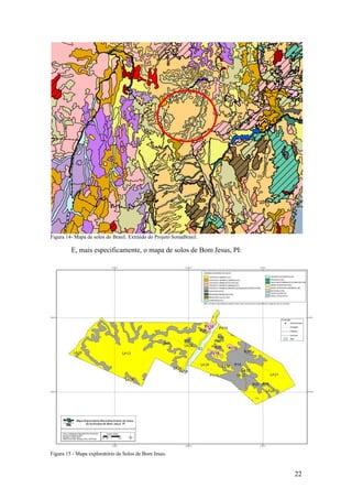 Figura 14- Mapa de solos do Brasil. Extraído do Projeto SomaBrasil.

         E, mais especificamente, o mapa de solos de Bom Jesus, PI:




Figura 15 - Mapa exploratório de Solos de Bom Jesus.


                                                                      22
 