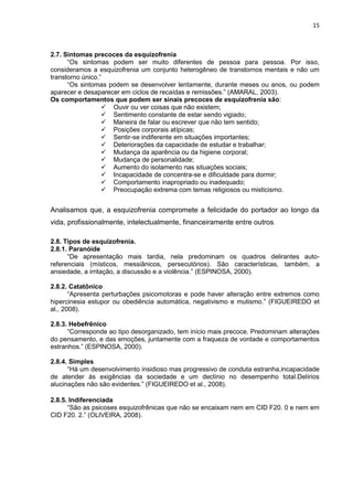 15



2.7. Sintomas precoces da esquizofrenia
      “Os sintomas podem ser muito diferentes de pessoa para pessoa. Por iss...