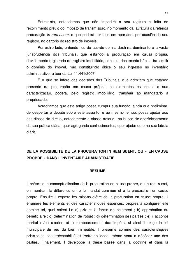 DA POSSIBILIDADE DA PROCURAÇÃO IN REM SUAM, OU "EM CAUSA PRÓPRIA" NO