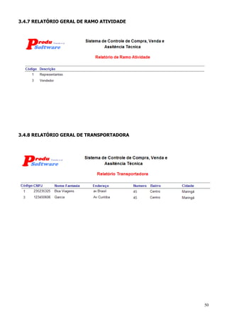 50
3.4.7 RELATÓRIO GERAL DE RAMO ATIVIDADE
3.4.8 RELATÓRIO GERAL DE TRANSPORTADORA
 
