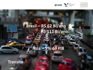 Transito
Brasil – R$ 62 Bi/ano
R$ 111 Bi/ano
Ásia – 5% do PIB
 