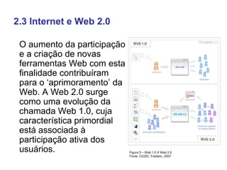2.3 Internet e Web 2.0

 O aumento da participação
 e a criação de novas
 ferramentas Web com esta
 finalidade contribuíra...