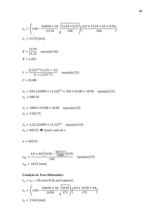 49
 menor valor de x
Condição de Teste Hidrostático
(com H do anel superior)
 