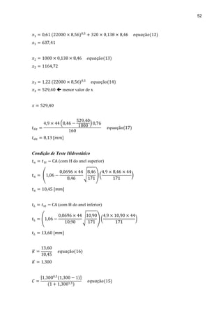 52
 menor valor de x
Condição de Teste Hidrostático
(com H do anel superior)
(com H do anel inferior)
 