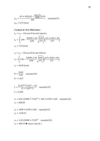 55
Condição de Teste Hidrostático
(com H do anel superior)
(com H do anel inferior)
 menor valor de x
 