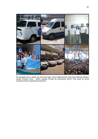 94
Da esquerda para a direita, de cima para baixo: frota antiga (Kombi); frota atual (Sprinter Master);
equipe Previda (início – 2004); esquipe Previda de promotores (2012); frota atual de carros
funerários (2013); Especial Previda 2012.
 