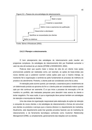 45
Figura 2.2 – Passos de uma estratégia de relacionamento
Fonte: Stone e Woodcock (2002).
2.4.2.1 Planejar o relacionamen...