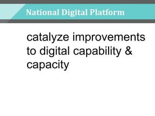 National Digital Platform
catalyze improvements
to digital capability &
capacity
 