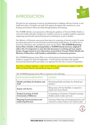 Tcdsb Safe Reopening Schools Action Plan | PDF