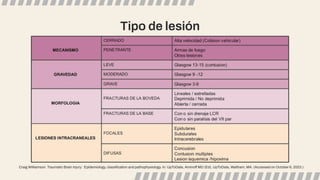 Tipo de lesión
Craig Williamson. Traumatic Brain Injury: Epidemiology, classiﬁcation and pathophysiology. In: UpToDate, Aminoff MD (Ed), UpToDate, Waltham, MA. (Accessed on October 6, 2023.)
 