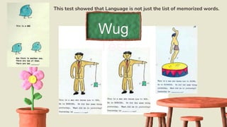 Wug
Test
This test showed that Language is not just the list of memorized words.
 