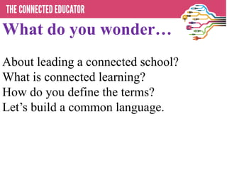 What do you wonder…
About leading a connected school?
What is connected learning?
How do you define the terms?
Let’s build a common language.
 