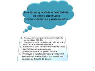 3
Investir na qualidade e flexibilidade
do ensino continuado
dos funcionários e jurisdicionados
 