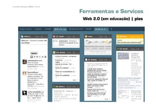 91 | Pedro Almeida | DMMeD | 09-10


                                     Ferramentas e Serviços
                                      Web 2.0 (em educação) | ples


        Uma visita aos espaços...




       [91]
 