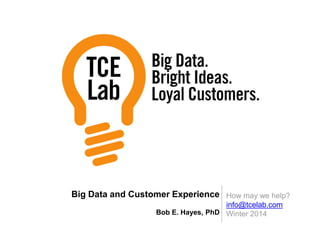 Big Data and Customer Experience How may we help?
info@tcelab.com
Bob E. Hayes, PhD Winter 2014

 