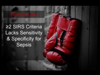 Bottom Line
≥2 SIRS Criteria
Lacks Sensitivity
& Specificity for
Sepsis
 