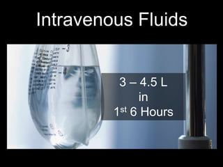 Intravenous Fluids
3 – 4.5 L
in
1st 6 Hours
 