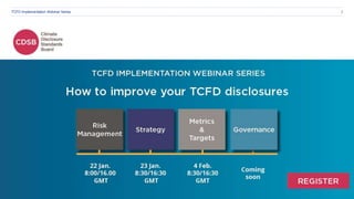 January 20 | Tweet @CDSBGlobal
TCFD Implementation Webinar Series 2
 