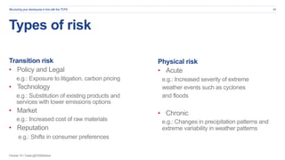 October 19 | Tweet @CDSBGlobal
Types of risk
Transition risk
• Policy and Legal
e.g.: Exposure to litigation, carbon prici...
