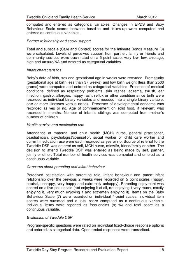 Day Stay Program - Research and Evaluation - Tweddle Child 