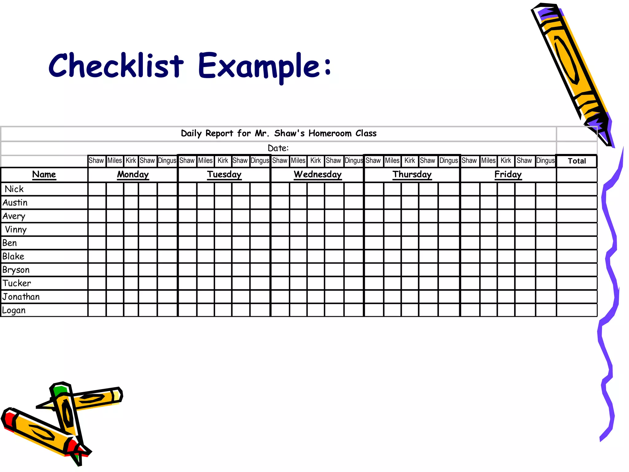 Checklist Example: 