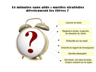 15 minutes sans aide : quelles stratégies
développent les élèves ?
Lecture du texte
Regarde à droite, à gauche,
en directi...
