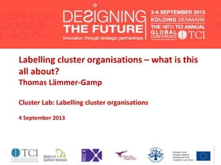 Labelling cluster organisations – what is this
all about?
Thomas Lämmer-Gamp
Cluster Lab: Labelling cluster organisations
4 September 2013
 