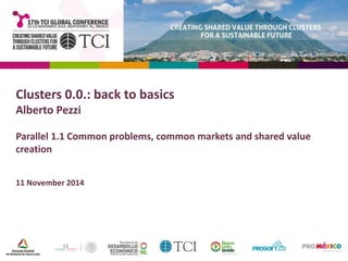 Clusters 0.0.: back to basics 
Alberto Pezzi 
Parallel 1.1 Common problems, common markets and shared value 
creation 
11 November 2014 
 