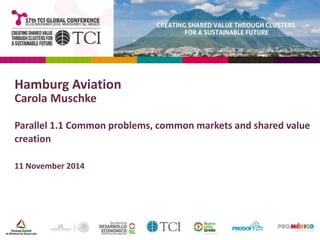 Hamburg Aviation 
Carola Muschke 
Parallel 1.1 Common problems, common markets and shared value 
creation 
11 November 2014 
 