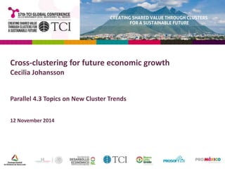 Cross-clustering for future economic growth 
Cecilia Johansson 
Parallel 4.3 Topics on New Cluster Trends 
12 November 2014 
 