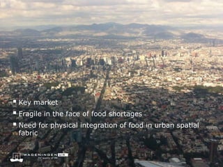  Key market
 Fragile in the face of food shortages
 Need for physical integration of food in urban spatial
fabric
 