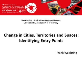 Titel presentatie
[Naam, organisatienaam]
Working Day - Track: Cities & Competitiveness
Understanding the dynamics of territory
Frank Waeltring
Change in Cities, Territories and Spaces:
Identifying Entry Points
 