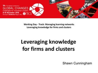Titel presentatie
[Naam, organisatienaam]
Working Day - Track: Managing learning networks
Leveraging knowledge for firms and clusters
Shawn Cunningham
Leveraging knowledge
for firms and clusters
 