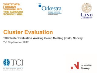 Cluster Evaluation
TCI Cluster Evaluation Working Group Meeting | Oslo, Norway
7-8 September 2017
 