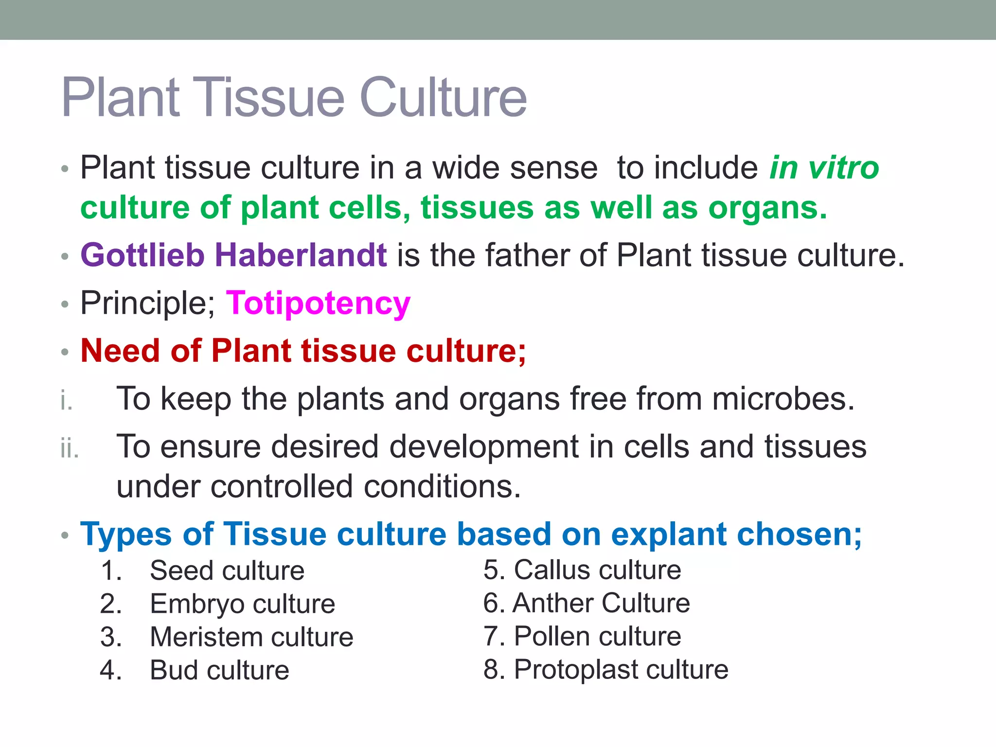 Plant Tissue Culture- Introduction & History | PPTX