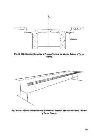 cr_
1
!
l
i
i
1
i • ··•• •<:/. ,.6 ~
. : • . • .,~. •·•• ·4 .• ·.ils:· .
~-----'-'--'--+-~--.:!...,:".. : .... ;{ ~·. 4 •.
•. :.. J ...
.. .~
. . . . J.
; .. ::is
f' . o :.
.¡º:
d •• ti. .•
~: :1------.------i
.633tnflml
Fig. Nº 118: Sección Sometida a Presión Vertical de Viento· Primer y Tercer
Tramo.
Fig. N2 119: Modelo tridimensional Sometida a Presión Vertical de Viento • Primer
y Tercer Tramo.
196
 