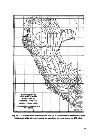 1
t
1
1
Fig. N2122: Mapa de isa-aceleraciones con un 10% de nivel de excedencia para
50 años de vida útil, equivalente a un periodo de recurrencia de 475 años.
257
 