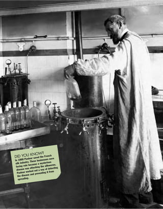 DID YOU KNOW?
In 1868 Pasteur saved the French
silk industry. These businesses were
facing ruin because a mysterious
disease was attacking the silkworms.
Pasteur worked out a way of detecting
the disease and preventing it from
spreading.
 