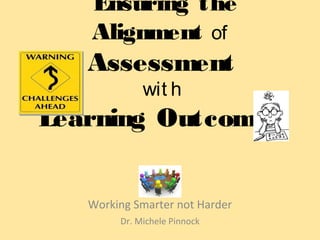 Ensuring the
   Alignment of
   Assessment
             wit h
Learning Outcomes


   Working Smarter not Harder
        Dr. Michele Pinnock
 