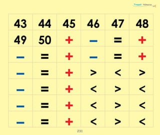 43 44 45 46 47 48
49 50 + – = +
– = + – = +
– = + > < >
– = + < > <
– = + < > <
– = + < > <
Troquel: Números
231
 