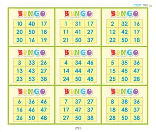 253
BINGO
10 40 17
20 50 18
30 16 19
BINGO
3 33 26
13 43 27
23 53 38
BINGO
6 36 46
16 46 47
26 50 48
BINGO
1 31 17
11 41 27
21 50 37
BINGO
4 34 46
14 44 47
24 50 48
BINGO
7 37 27
17 47 37
27 50 38
BINGO
2 32 16
12 42 17
22 50 18
BINGO
5 35 36
15 45 47
25 50 28
BINGO
8 38 36
18 48 37
28 50 38
Troquel: Bingo
 