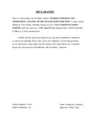 Tata Communication Limited Summer Internship Report | DOCX
