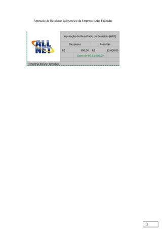 Apuração de Resultado do Exercício da Empresa Belas Fachadas
15
 