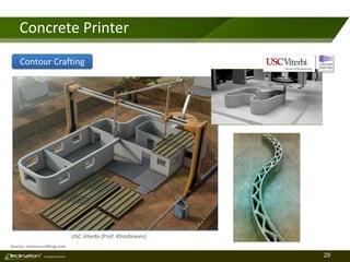 29TM
Consulting Services
Concrete Printer
Source: contourcrafting.com
USC Viterbi (Prof. Khoshnevis)
Contour Crafting
 