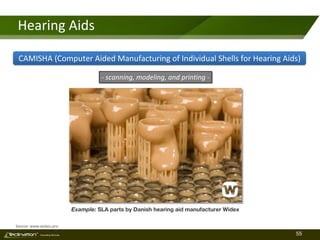 55TM
Consulting Services
Hearing Aids
Example: SLA parts by Danish hearing aid manufacturer Widex
Source: www.widex.pro
CAMISHA (Computer Aided Manufacturing of Individual Shells for Hearing Aids)
- scanning, modeling, and printing -
 