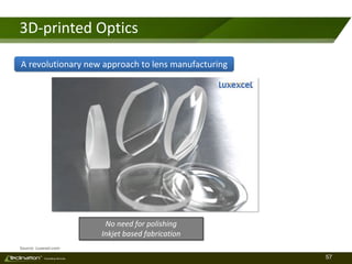 57TM
Consulting Services
3D-printed Optics
Source: Luxexel.com
A revolutionary new approach to lens manufacturing
No need for polishing
Inkjet based fabrication
 