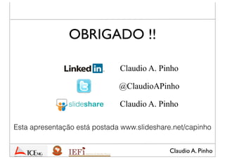 Claudio A. Pinho
OBRIGADO !!
@ClaudioAPinho
Claudio A. Pinho
Claudio A. Pinho
 