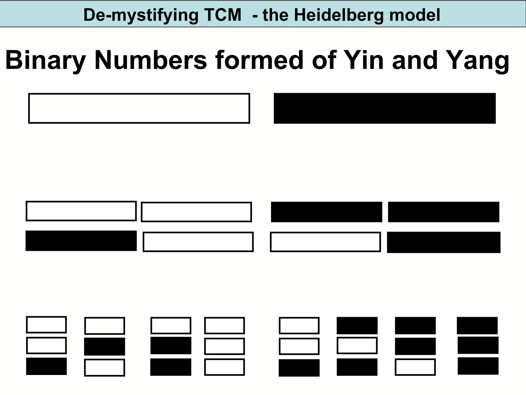 Binary Numbers formed of Yin and Yang  De-mystifying TCM  - the Heidelberg model 