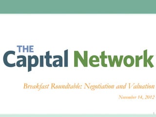 Breakfast Roundtable: Negotiation and Valuation
                                  November 14, 2012

                                                  1
 