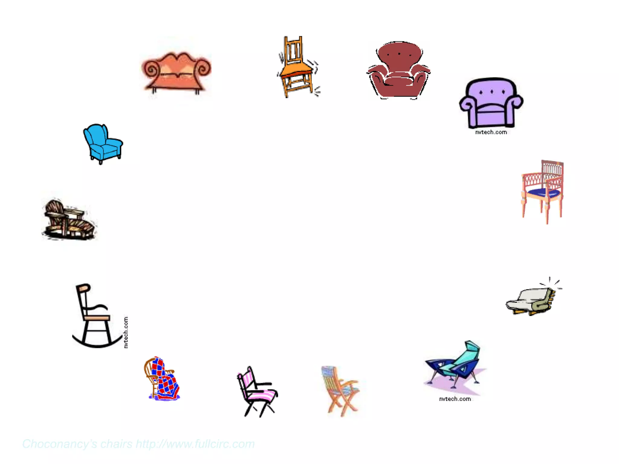 Welcome! Write your
                                        name beneath a chair
                                        and get comfortable!




Choconancy’s chairs http://www.fullcirc.com
 